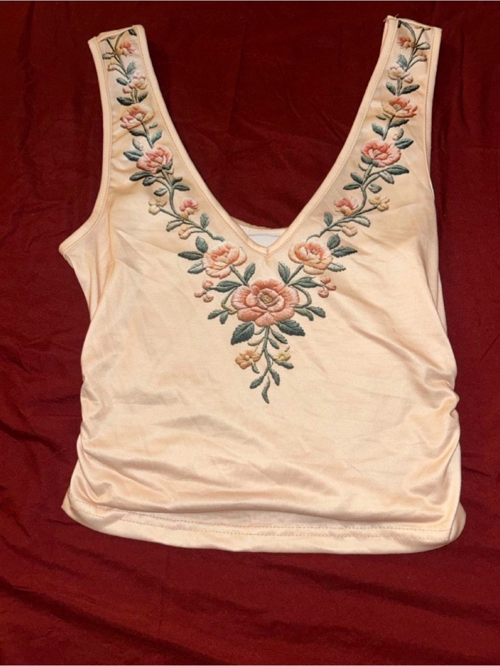 Women's XSmall Cream Floral V-Neck Tank Top